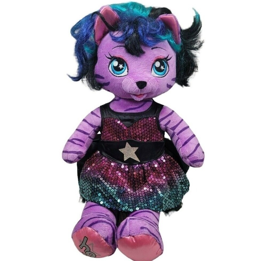 Build A Bear Honey Girls Teegan Plush Purple Sequin Star Dress 18 Inch Cat BAB‎